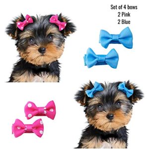 Posh Petz Colored Bows for Pets – Set of 4 – Blue and Pink Colors for Male and Female Dogs – Small Size Fits Chihuahua, Yorkie, Mini Breeds – Cute Pet Jewelry and Accessories